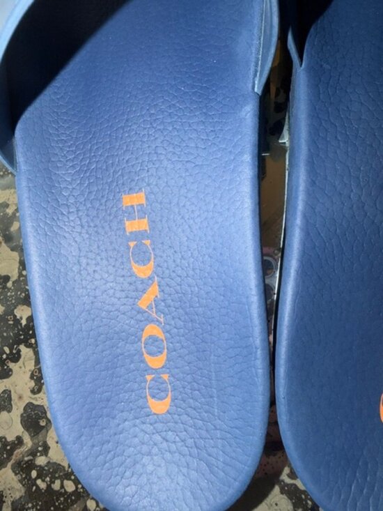 Coach Men Navy Slides with Orange Logo Size 10